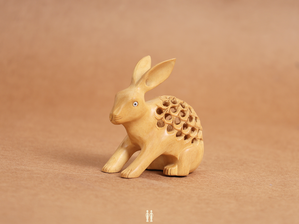 Set Of 2 Wooden Handicraft Rabbit For Decor