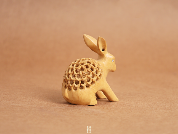 Set Of 2 Wooden Handicraft Rabbit For Decor