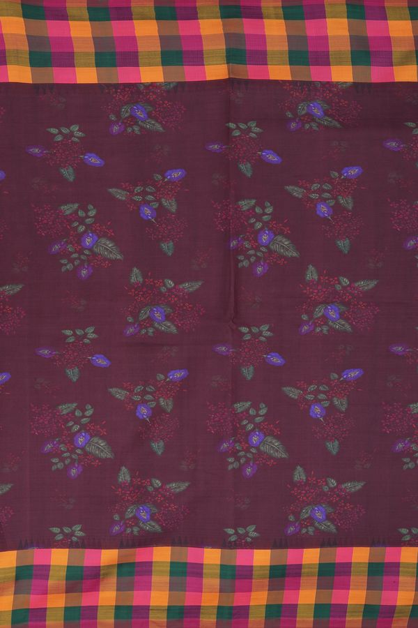 Kanchipuram Silk Saree In Chocolate Brown With Floral Design