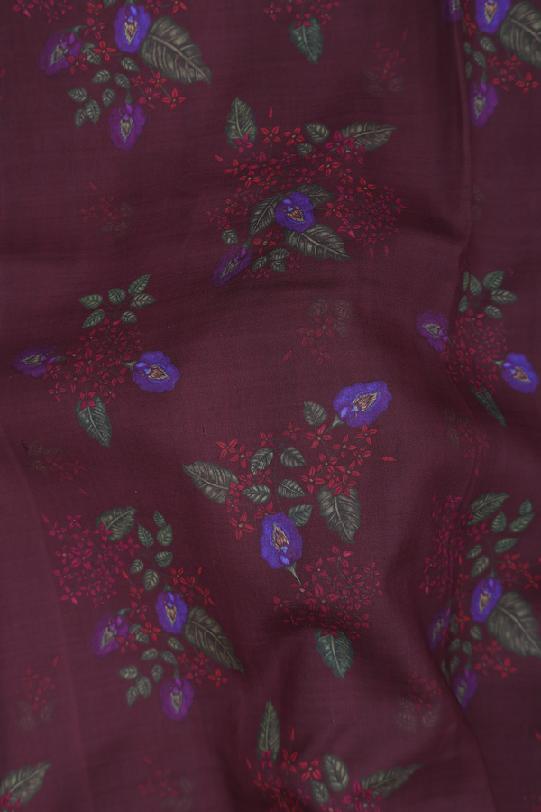 Kanchipuram Silk Saree In Chocolate Brown With Floral Design