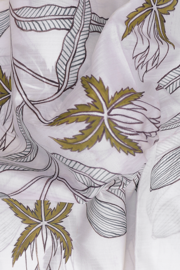 Kanchipuram Silk Saree In White With Hand Painted Border
