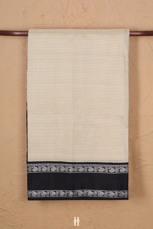 Kanchipuram Silk Saree In Cream Color With Stripes Design