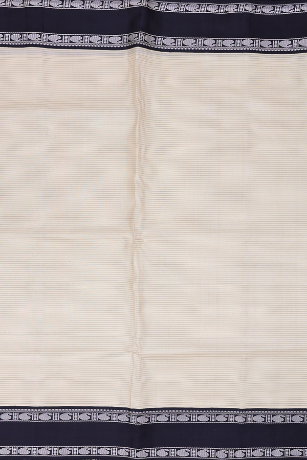Kanchipuram Silk Saree In Cream Color With Stripes Design