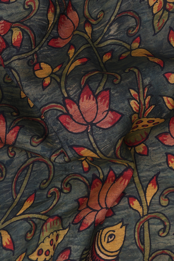 Kanchipuram Silk Saree Green With Floral Hand Painted Design
