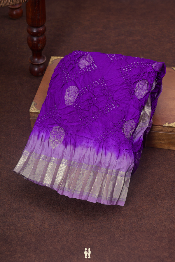 Bandhani Silk Saree In Purple With Tie And Dye Design
