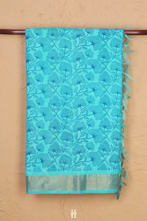 Kanchipuram Silk Saree In Light Blue With Printed Design