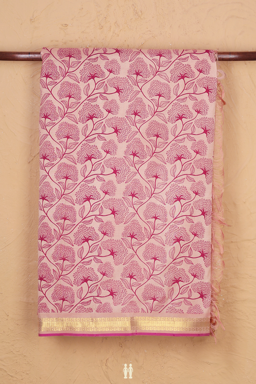 Kanchipuram Silk Saree In Pink With Printed Design