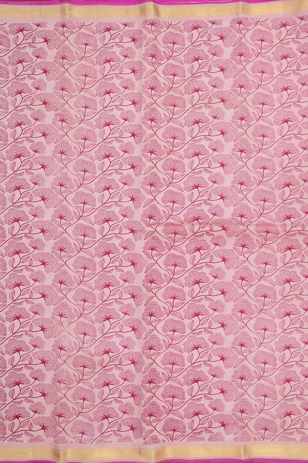 Kanchipuram Silk Saree In Pink With Printed Design