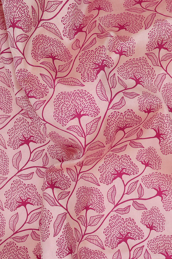Kanchipuram Silk Saree In Pink With Printed Design