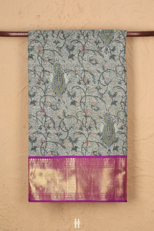 Kanchipuram Silk Saree In Green With Natural Dye Printed