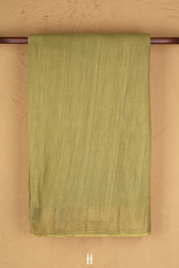 Handloom Cotton Saree In Pear Green With Zari Border