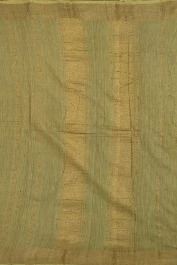 Handloom Cotton Saree In Pear Green With Zari Border