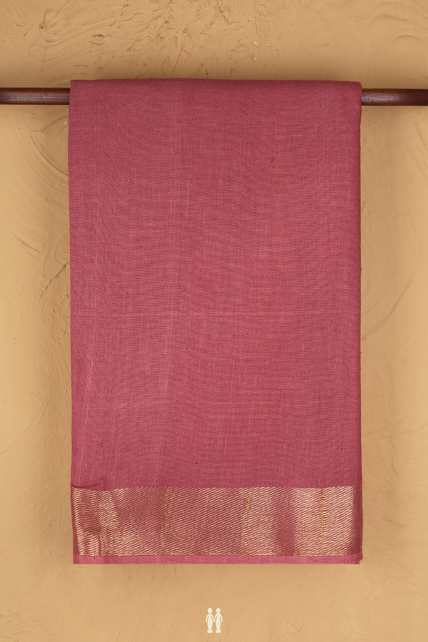 Handloom Cotton Saree In Dusty Rose Pink With Zari Border