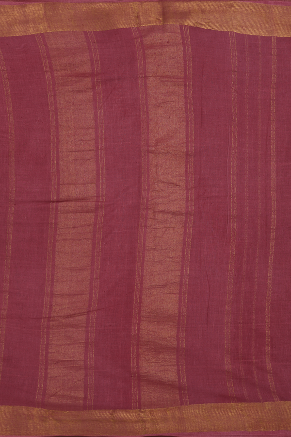 Handloom Cotton Saree In Dusty Rose Pink With Zari Border