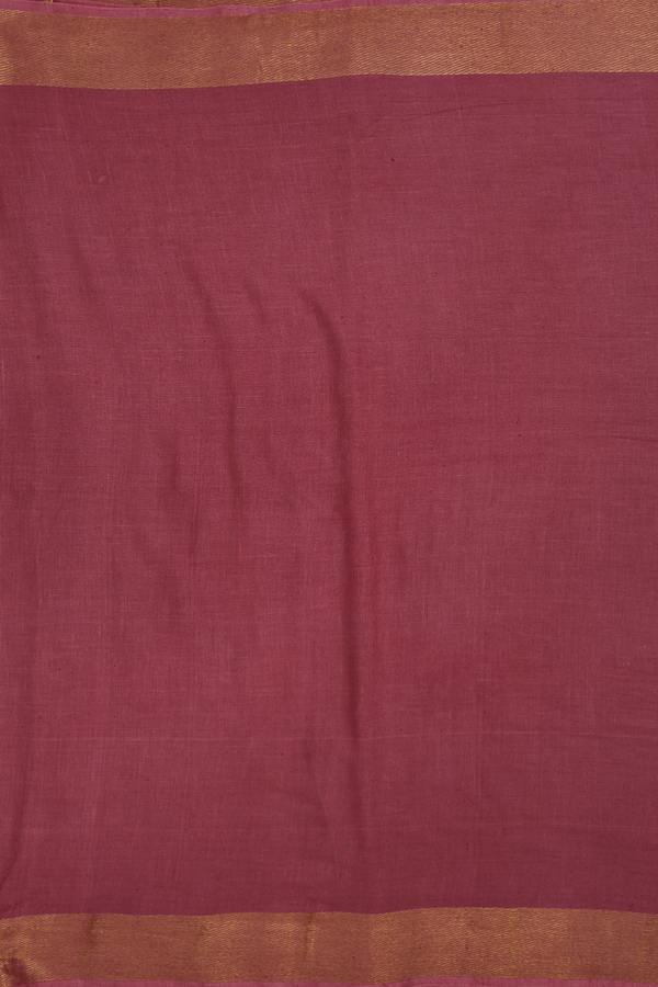 Handloom Cotton Saree In Dusty Rose Pink With Zari Border