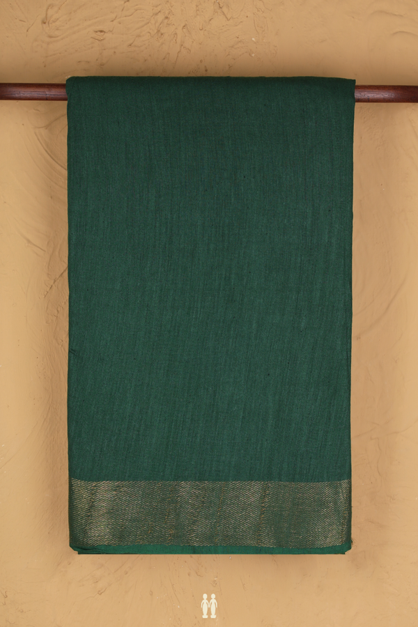 Handloom Cotton Saree In Forest Green With Zari Border