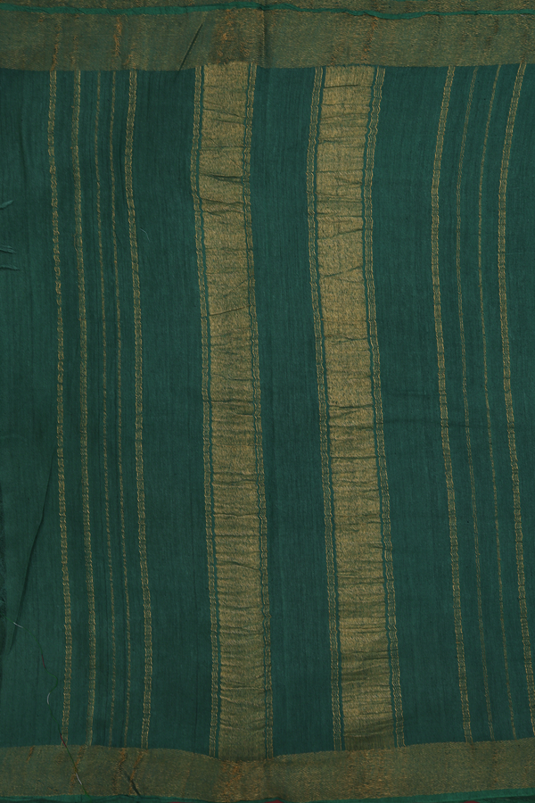 Handloom Cotton Saree In Forest Green With Zari Border