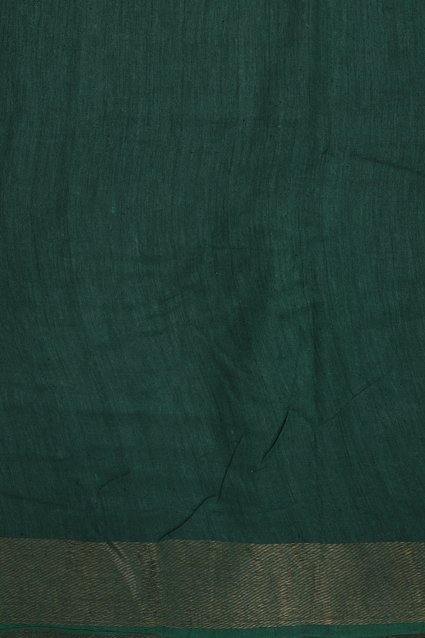 Handloom Cotton Saree In Forest Green With Zari Border