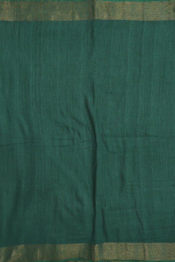 Handloom Cotton Saree In Forest Green With Zari Border