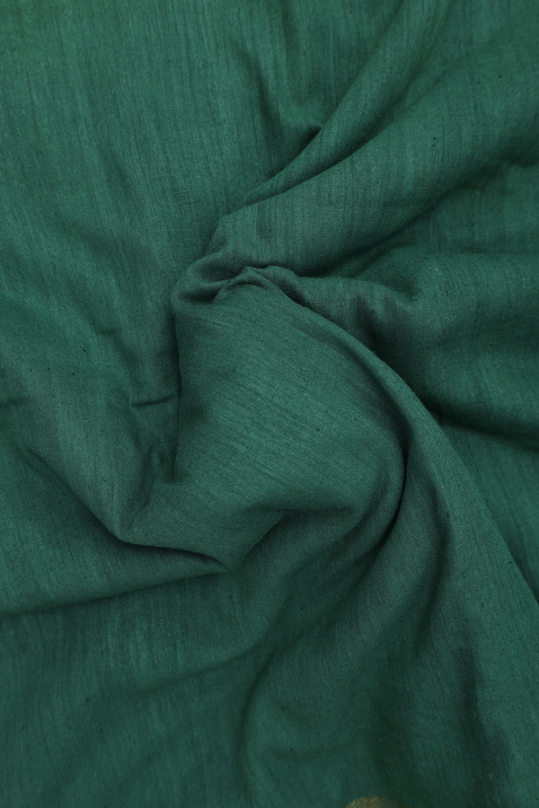 Handloom Cotton Saree In Forest Green With Zari Border