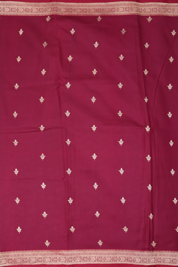 Banarasi Silk Saree In Burgundy Red With Floral Buttas