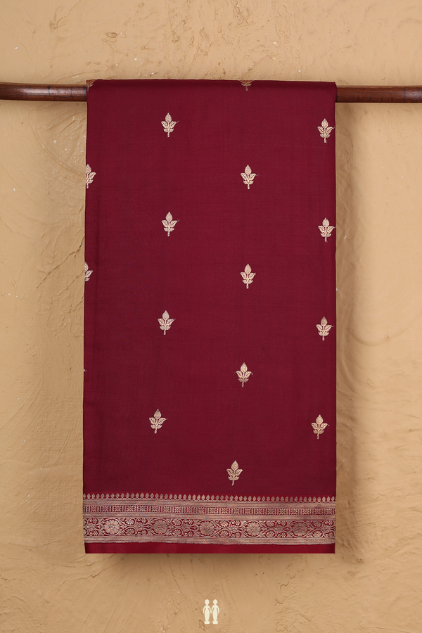 Banarasi Silk Saree In Burgundy Red With Floral Buttas