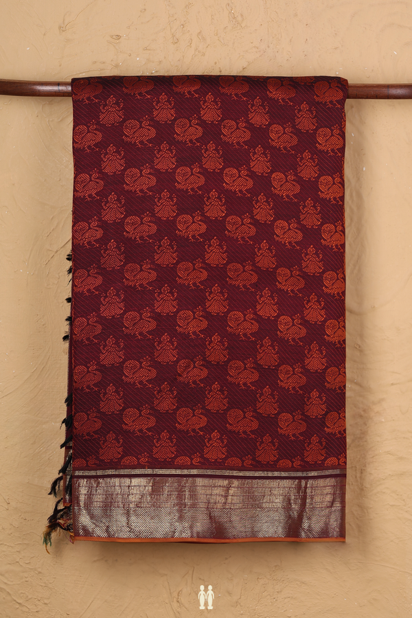 Kanchipuram Silk Saree In Maroon With Peacock Design