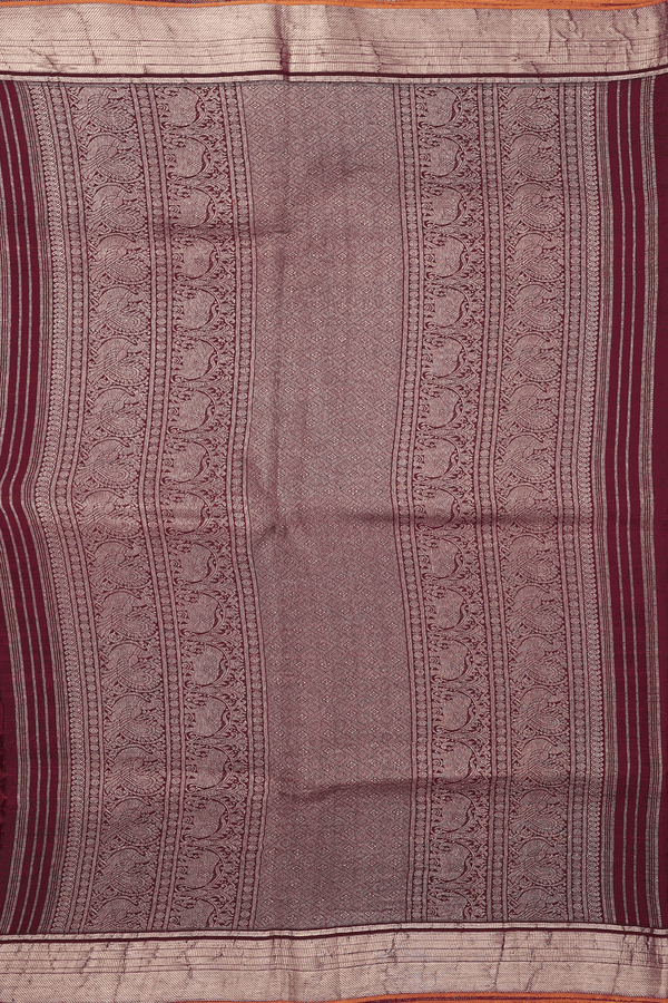 Kanchipuram Silk Saree In Maroon With Peacock Design