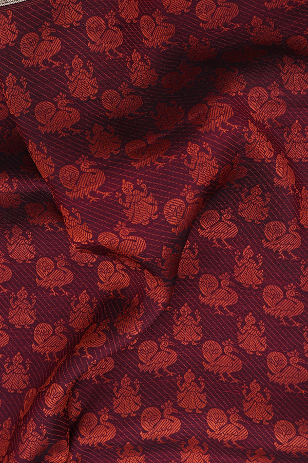 Kanchipuram Silk Saree In Maroon With Peacock Design