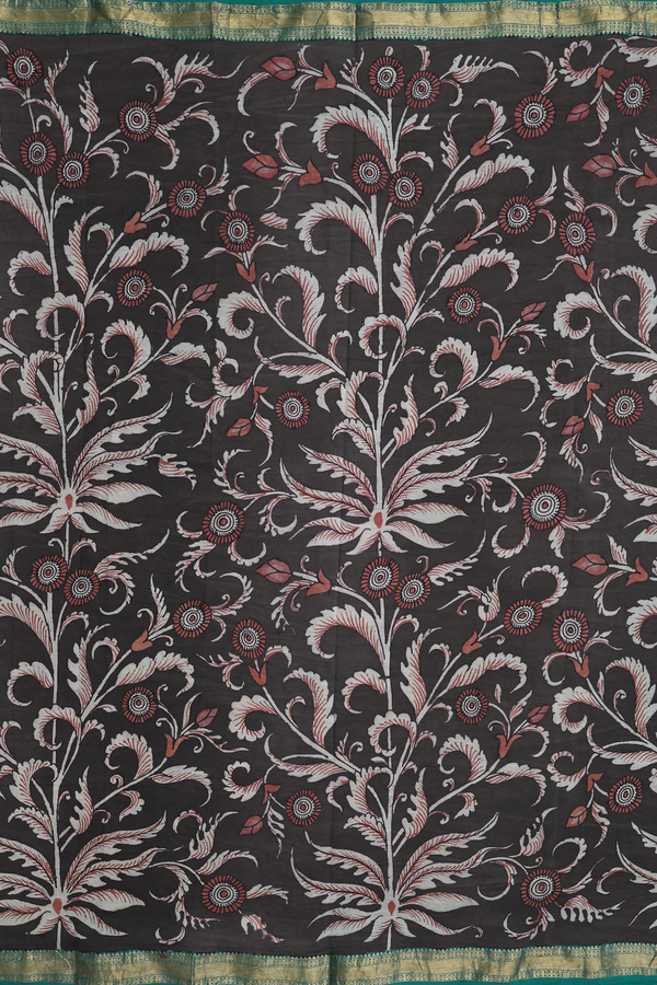 Kanchipuram Silk Saree Dark Oak Brown With Hand Painted Design