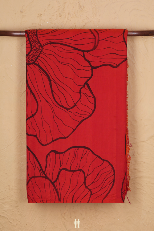 Kanchipuram Silk Saree In Vermillion Red With Floral Design