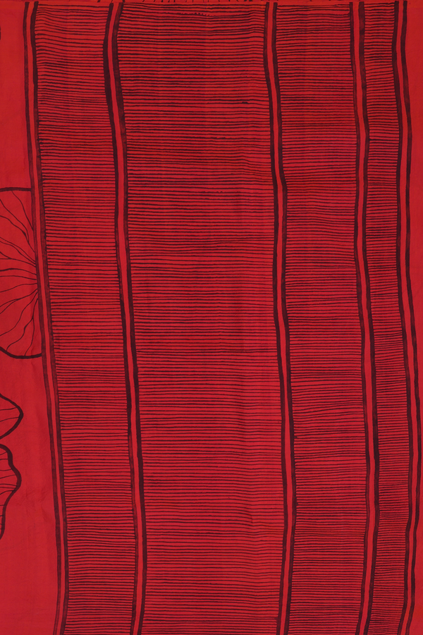 Kanchipuram Silk Saree In Vermillion Red With Floral Design