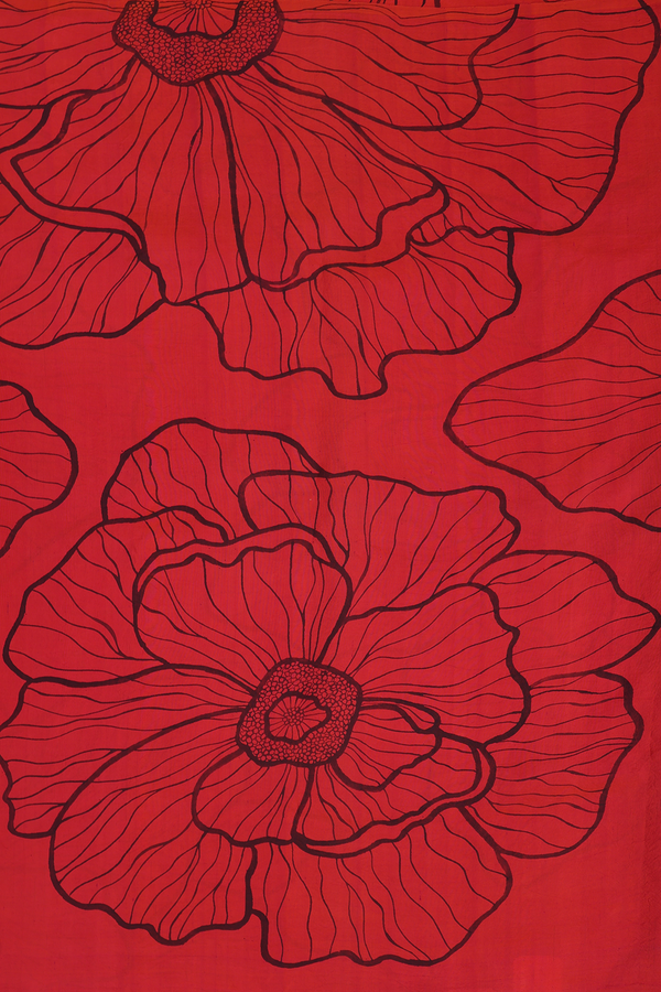 Kanchipuram Silk Saree In Vermillion Red With Floral Design