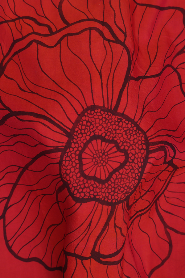 Kanchipuram Silk Saree In Vermillion Red With Floral Design