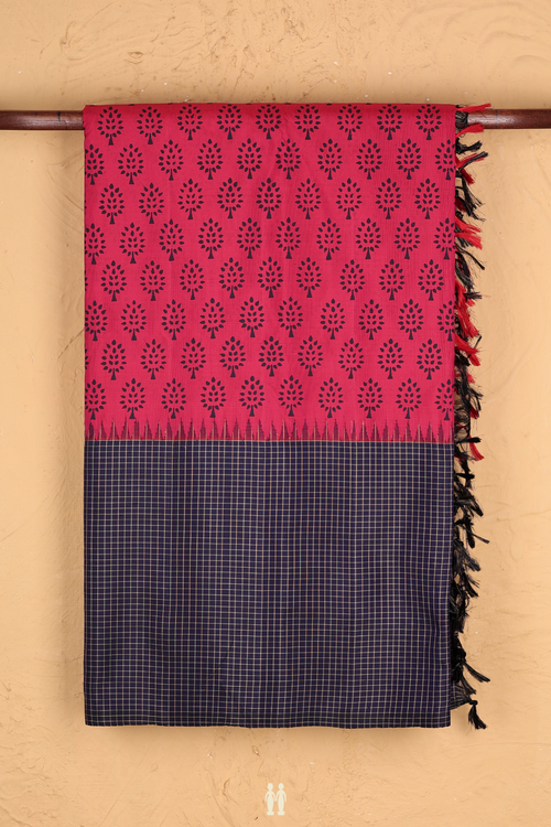 Kanchipuram Silk Saree In Rose Red With Printed Design