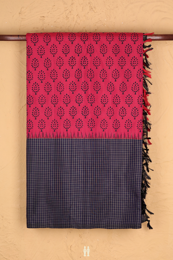 Kanchipuram Silk Saree In Rose Red With Printed Design