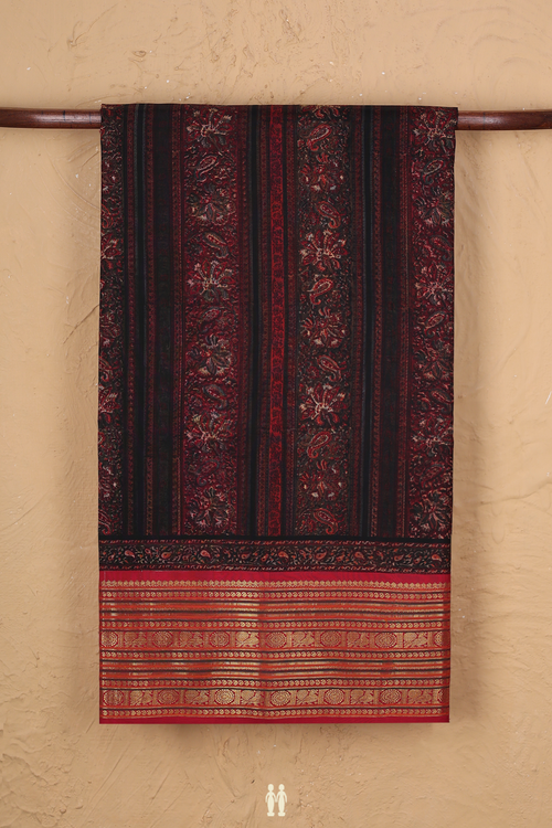 Kanchipuram Silk Saree In Black With Natural Dye Printed
