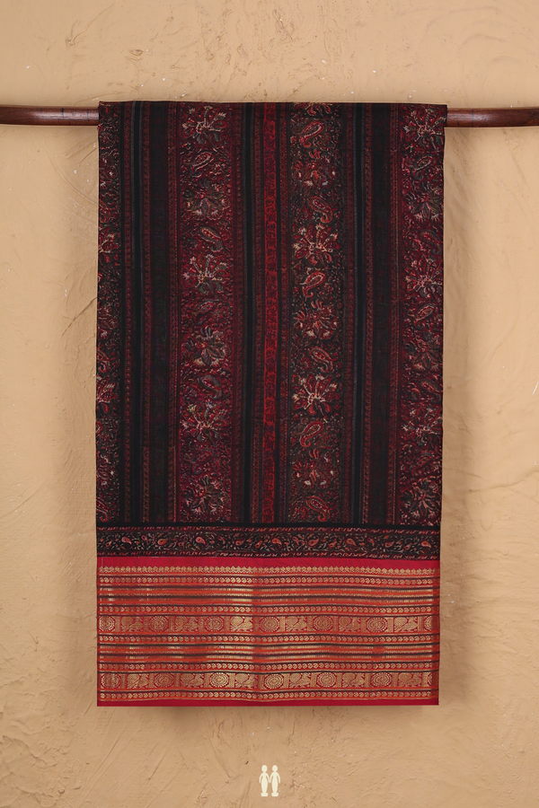 Kanchipuram Silk Saree In Black With Natural Dye Printed