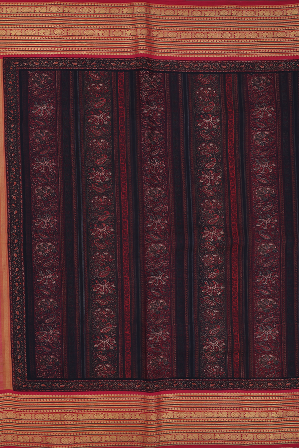 Kanchipuram Silk Saree In Black With Natural Dye Printed