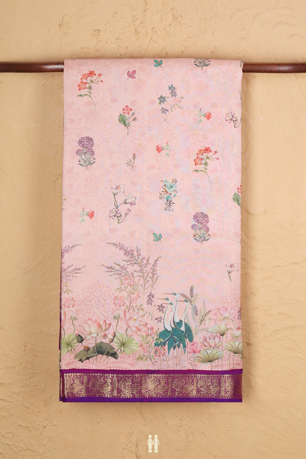 Kanchipuram Silk Saree In Pink With Floral Printed Design