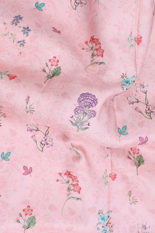 Kanchipuram Silk Saree In Pink With Floral Printed Design