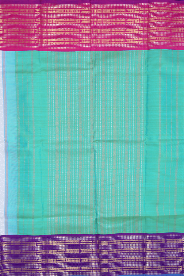 Kanchipuram Silk Saree In White With Hand Painted Design