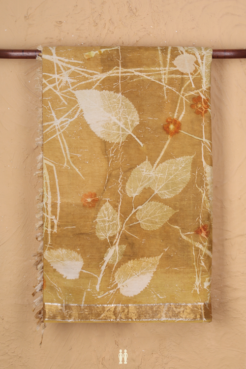 Kanchipuram Silk Saree Golden Yellow With Natural Dye Printed