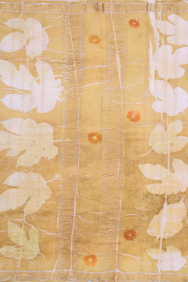 Kanchipuram Silk Saree Golden Yellow With Natural Dye Printed