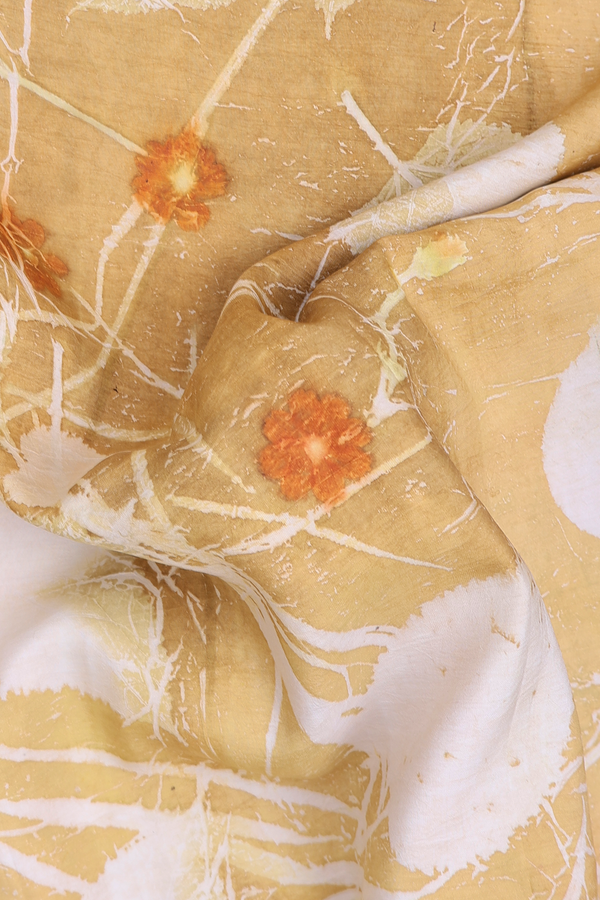 Kanchipuram Silk Saree Golden Yellow With Natural Dye Printed