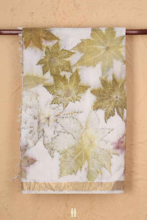 Kanchipuram Silk Saree In White  With Natural Dye Printed