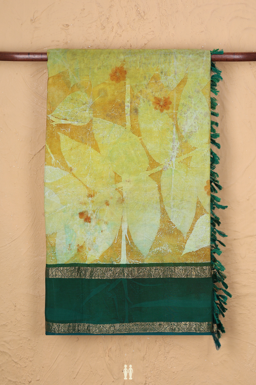 Kanchipuram Silk Saree In Green With Natural Dye Printed
