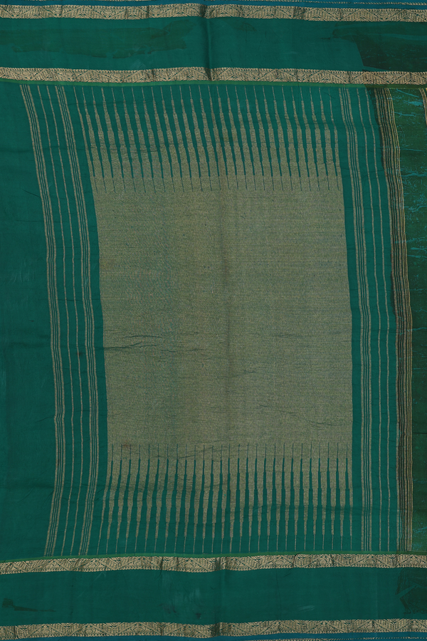 Kanchipuram Silk Saree In Green With Natural Dye Printed