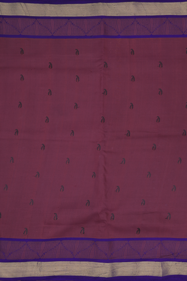 Kanchipuram Silk Saree In Burgundy With Paisley Buttas