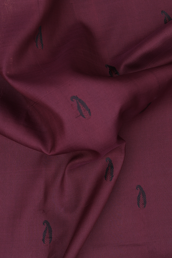 Kanchipuram Silk Saree In Burgundy With Paisley Buttas